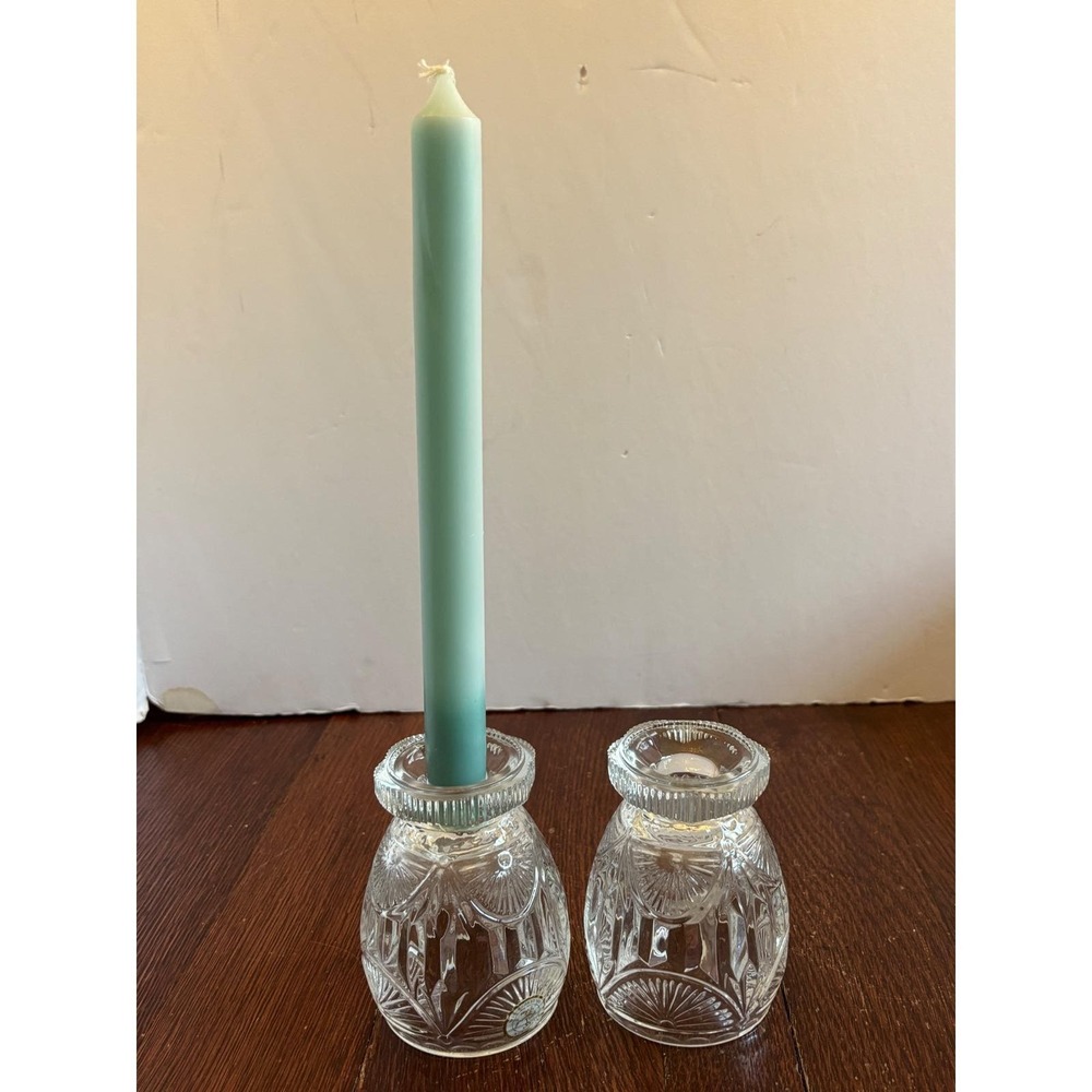 Crystal Clear 24% Lead Crystal Reversible Taper Votive Candle Holders Set of 2